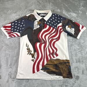 American Summer Eagle Flag Polo Shirt L USA Patriotic Print 100% Cotton